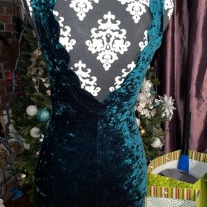 Vtg Rampage Velvet Green Sleeveless Dress